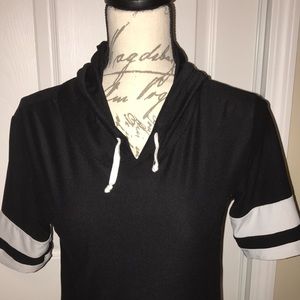 T-shirt dress with hoodie, V neck, size M